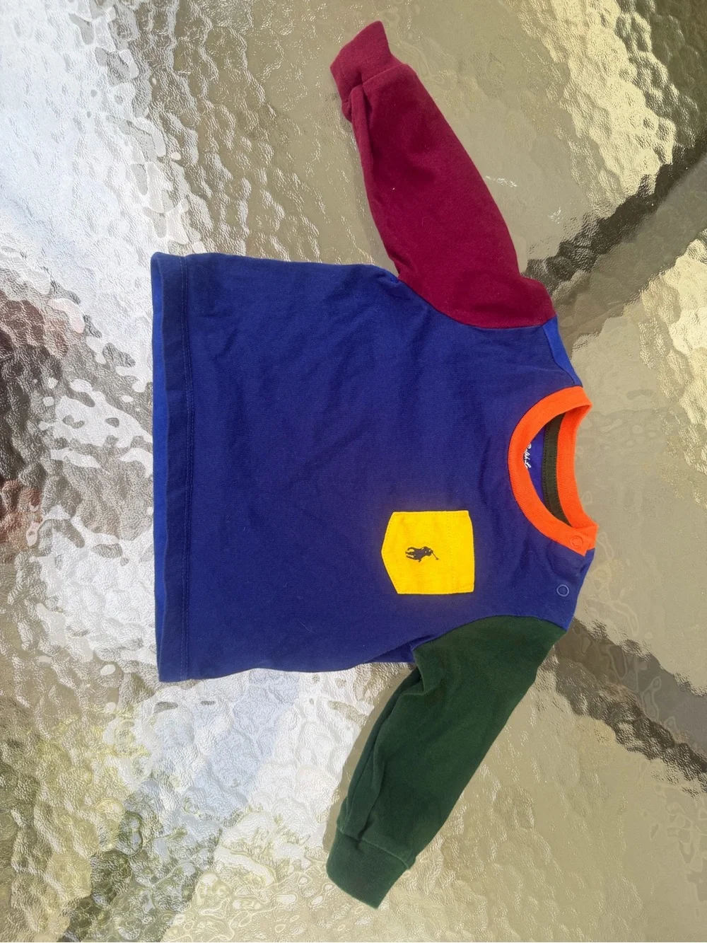 Ralph Lauren Navy Long-Sleeve Colorblock Tee with Yellow Pocket